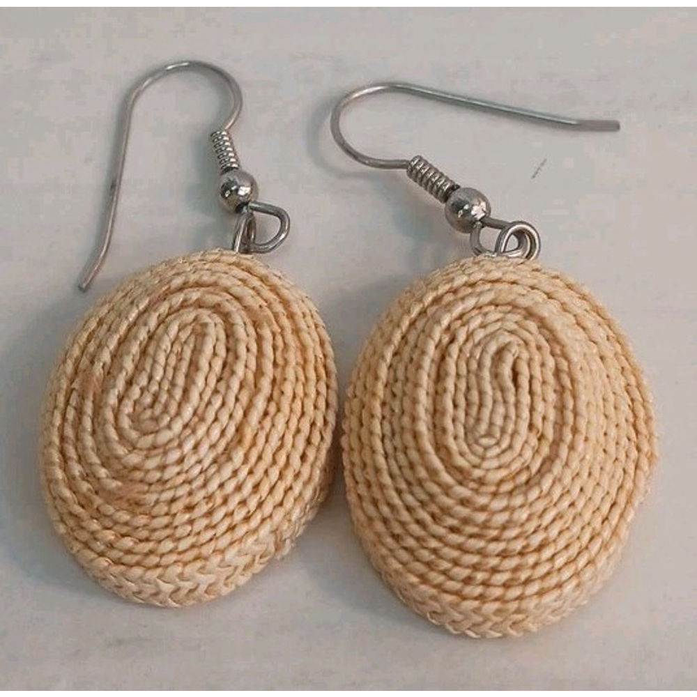 Vintage Rattan Wrap Oval Dangle Earrings Boho